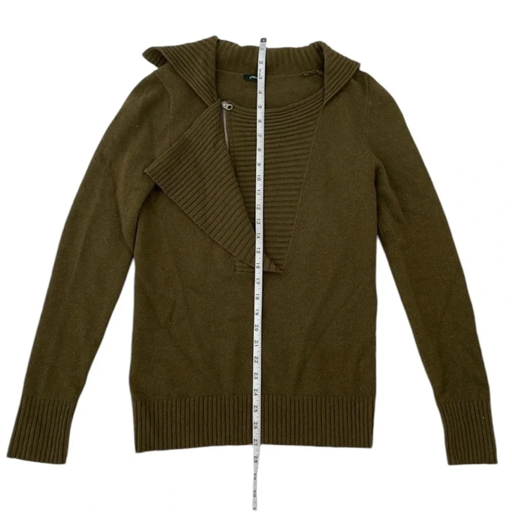 J. Crew Asymmetrical Zip Neck Ruffle Cashmere Wool Ribbed Sweater - Picture 7 of 10